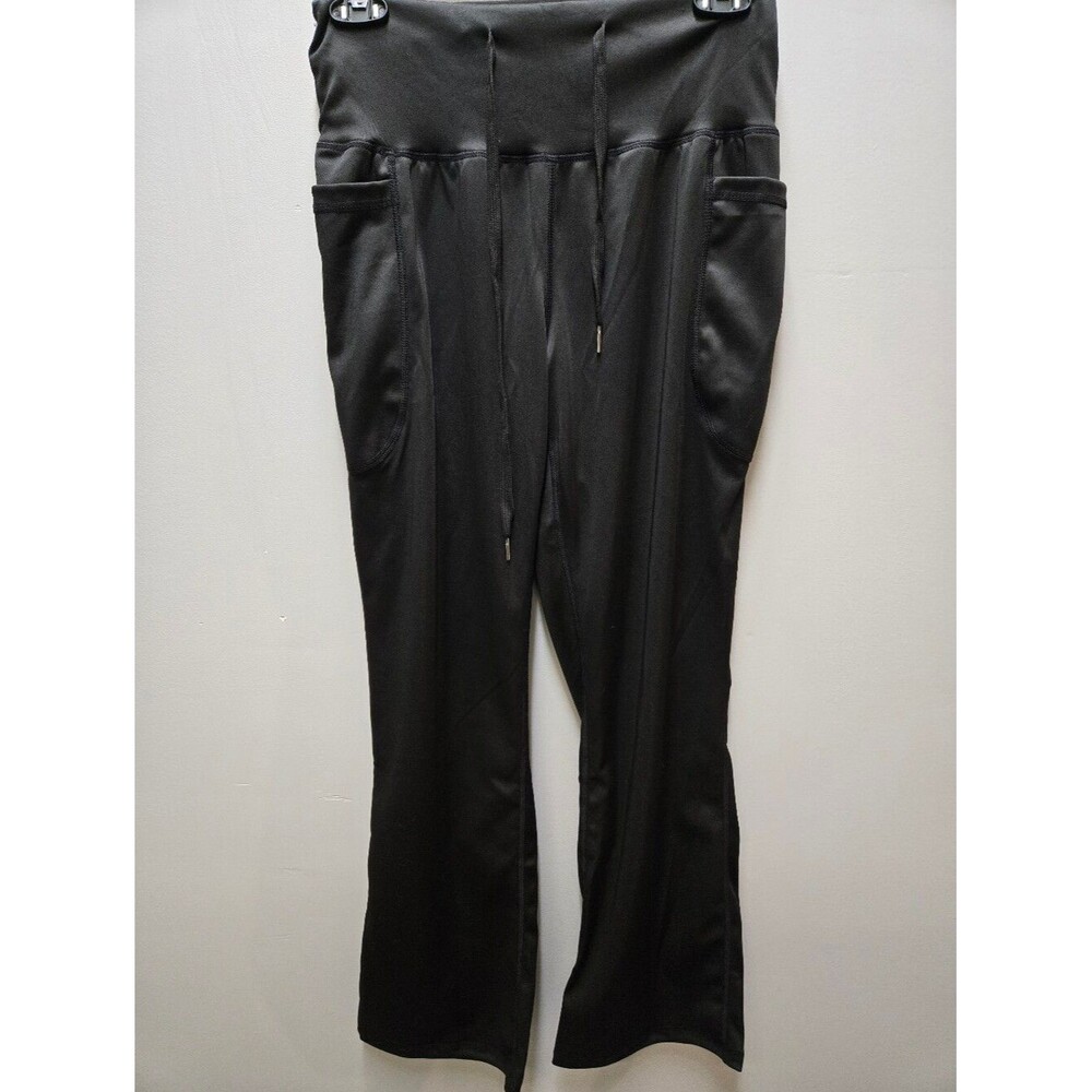 Black Flare Leggings Pants Womens Medium Drawstring Waist Pockets Unbranded